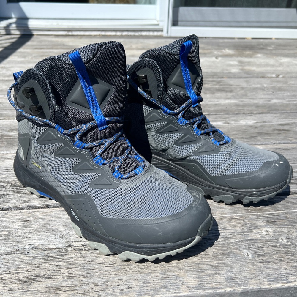 Gray and Blue Hiking Boots